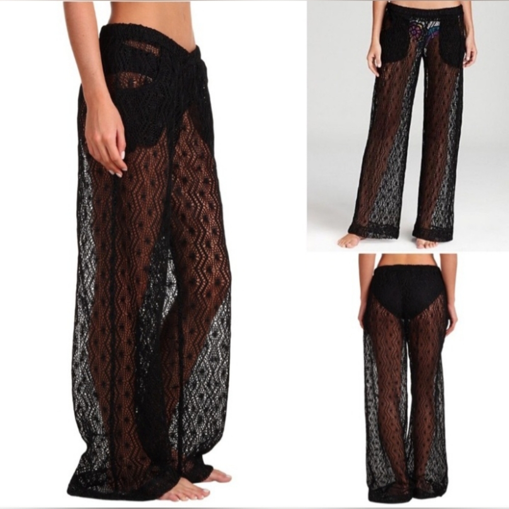 Trina Turk Black Crochet Wide Leg Beach Pants Size Medium